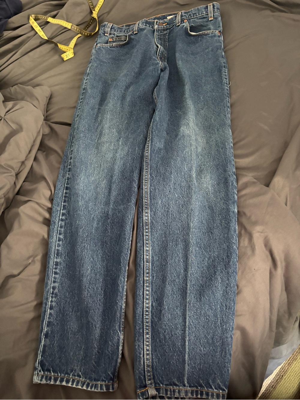 Levi's blue denim jeans with tan leather patch
